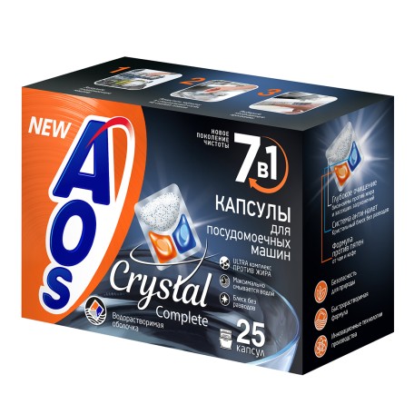 Гибридные капсулы для посудомоечной машины АПМ AOS Crystal, 25 шт